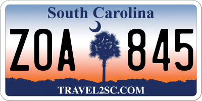SC license plate ZOA845