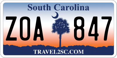 SC license plate ZOA847