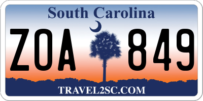 SC license plate ZOA849