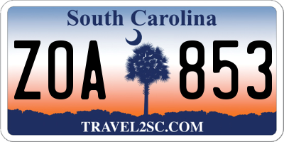 SC license plate ZOA853