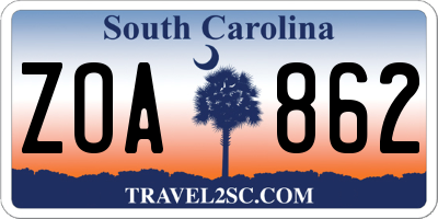 SC license plate ZOA862