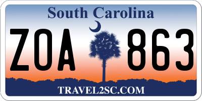 SC license plate ZOA863