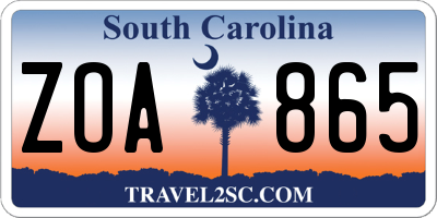 SC license plate ZOA865
