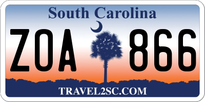 SC license plate ZOA866