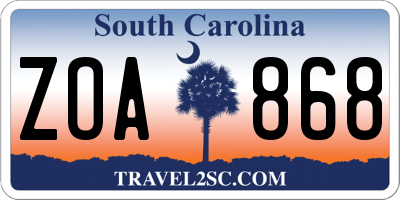 SC license plate ZOA868