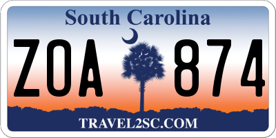 SC license plate ZOA874