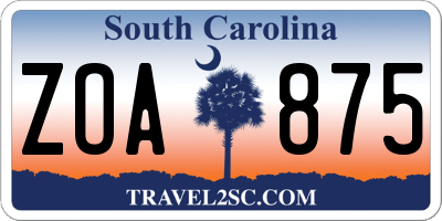SC license plate ZOA875