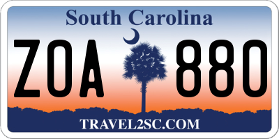 SC license plate ZOA880