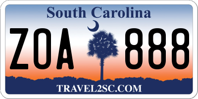 SC license plate ZOA888