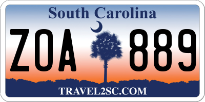 SC license plate ZOA889