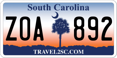 SC license plate ZOA892