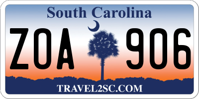 SC license plate ZOA906