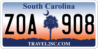 SC license plate ZOA908