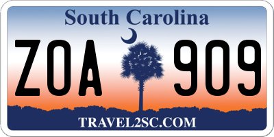 SC license plate ZOA909