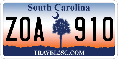 SC license plate ZOA910
