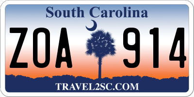 SC license plate ZOA914