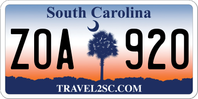 SC license plate ZOA920