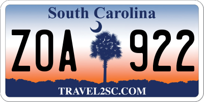 SC license plate ZOA922