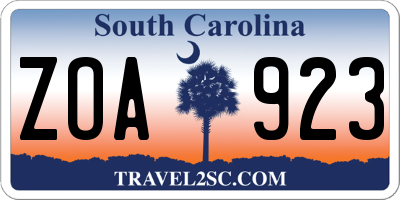 SC license plate ZOA923