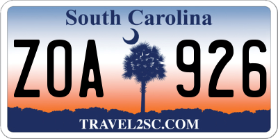 SC license plate ZOA926