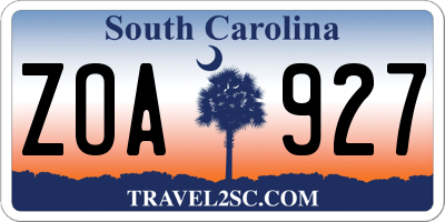 SC license plate ZOA927