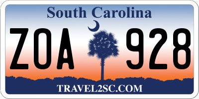 SC license plate ZOA928