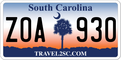 SC license plate ZOA930