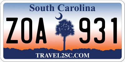 SC license plate ZOA931