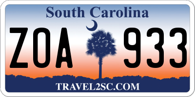 SC license plate ZOA933