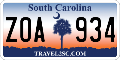 SC license plate ZOA934