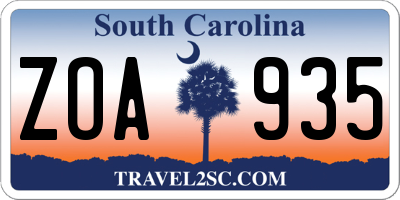 SC license plate ZOA935
