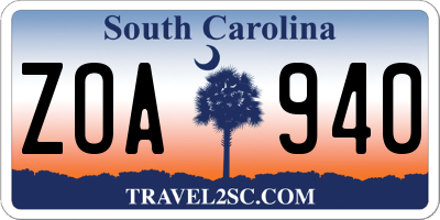 SC license plate ZOA940