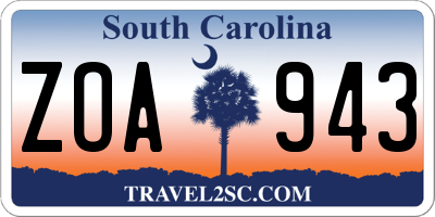 SC license plate ZOA943