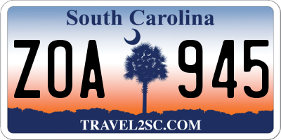 SC license plate ZOA945