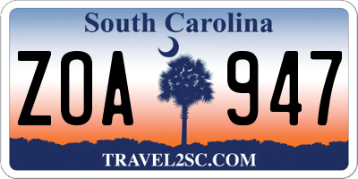 SC license plate ZOA947