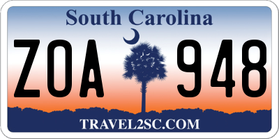 SC license plate ZOA948