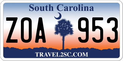 SC license plate ZOA953