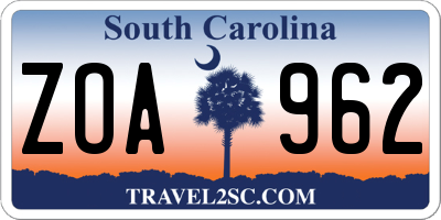 SC license plate ZOA962