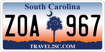 SC license plate ZOA967