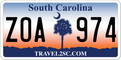 SC license plate ZOA974