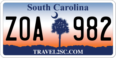 SC license plate ZOA982
