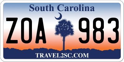 SC license plate ZOA983