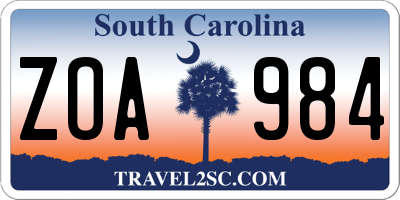 SC license plate ZOA984