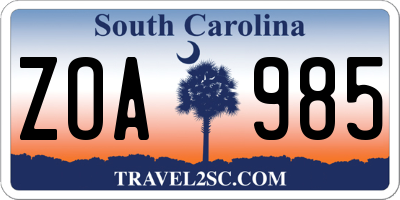 SC license plate ZOA985