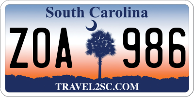SC license plate ZOA986