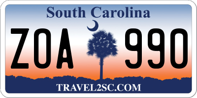 SC license plate ZOA990