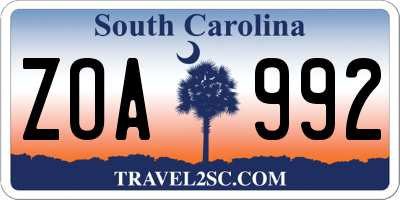 SC license plate ZOA992