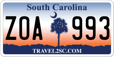SC license plate ZOA993
