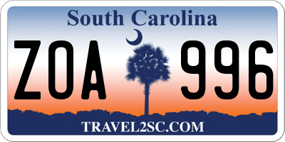 SC license plate ZOA996