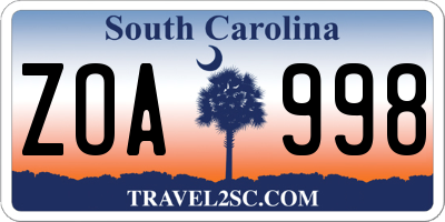 SC license plate ZOA998